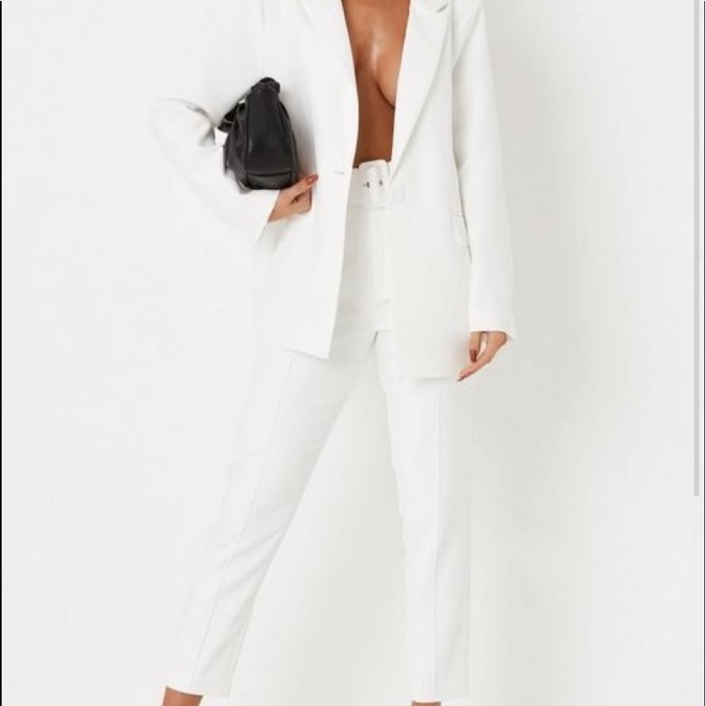 Missguided white belted cigarette pants.